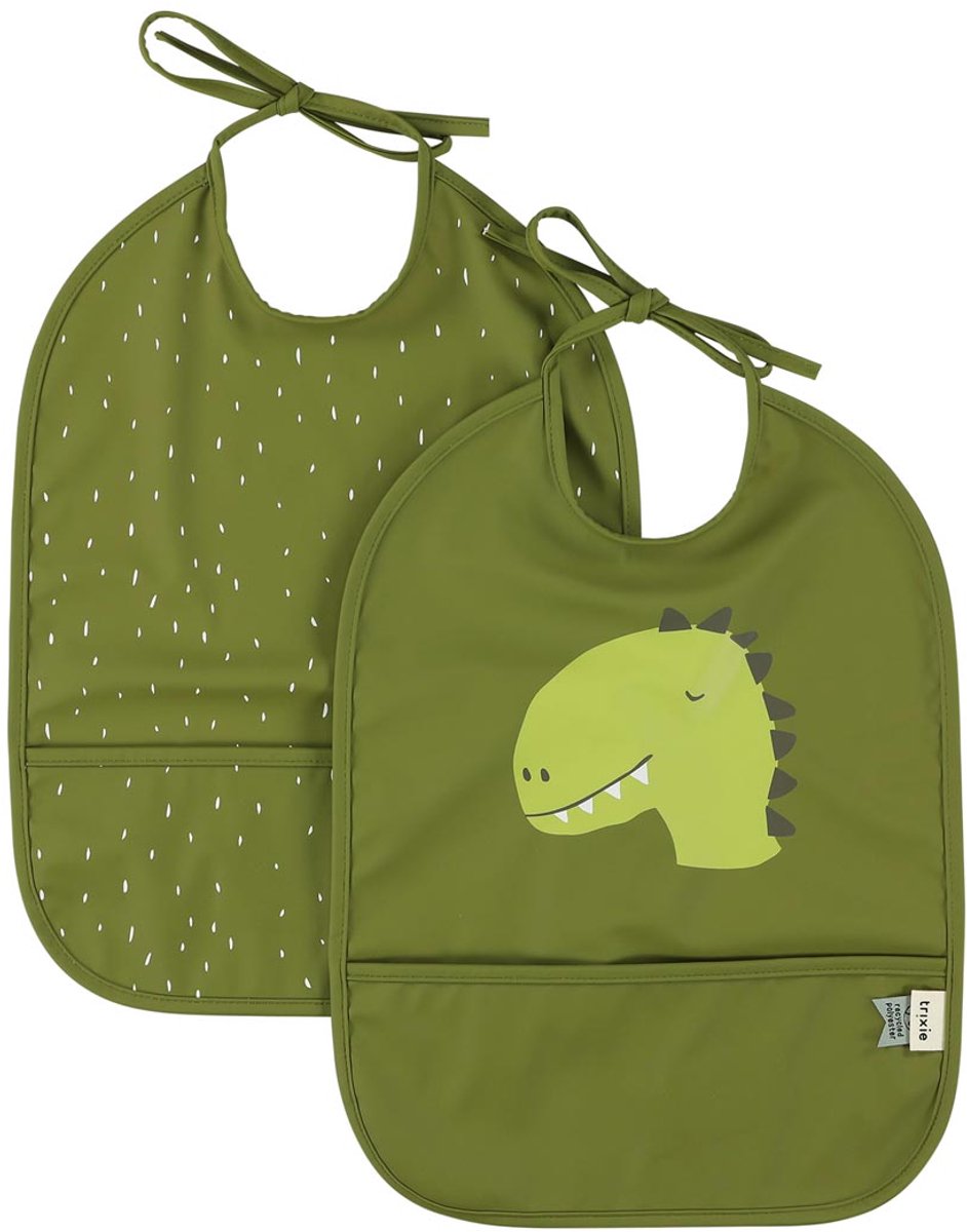 Goedkoopste Trixie Afwasbaar slabbetje 2-pack Mr. Dino - Slab voor kinderen - 100 Recycled Polyester - Eenvoudig schoon - Groen
