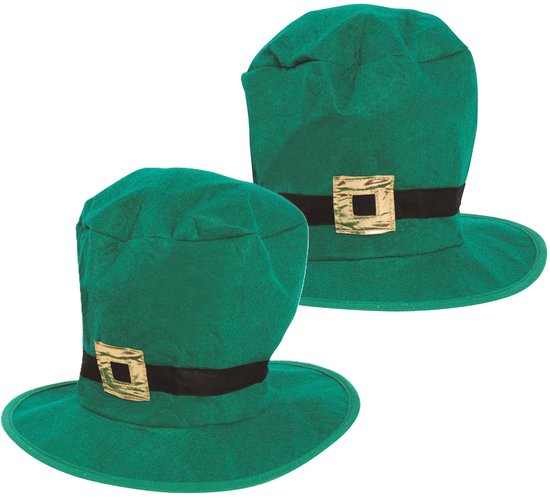 St Patricksday hoge hoed - 2x - groen - volwassenen - polyester - Sint Patrick - Leprechaun - verkleedhoed