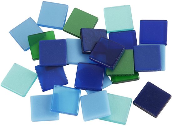 Carreaux de mosaïque - 200x - vert/bleu - 10 x 10 mm - résine synthétique - pierres de mosaïque - fabrication de mosaïques - matériel de loisirs créatifs