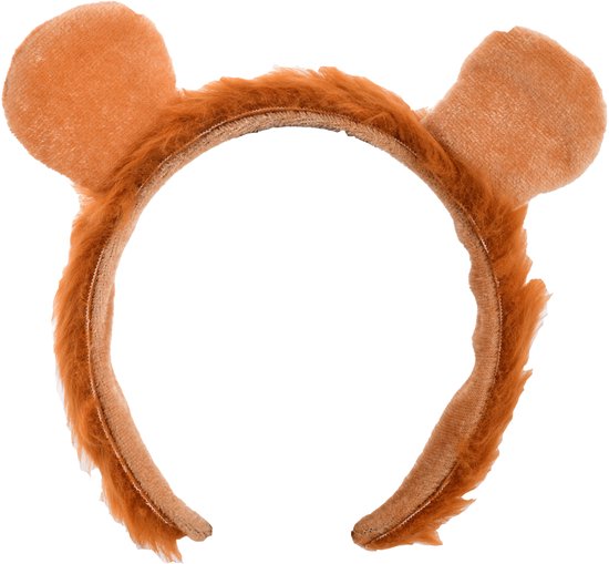 Bruin diadeem met zachte leeuwenoren en pluizige rand.