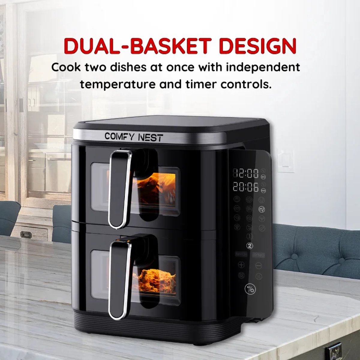 Comfy Nest CN-06184 Airfryer 2800W 11L Zwart Dubbele Mand - afbeelding 3