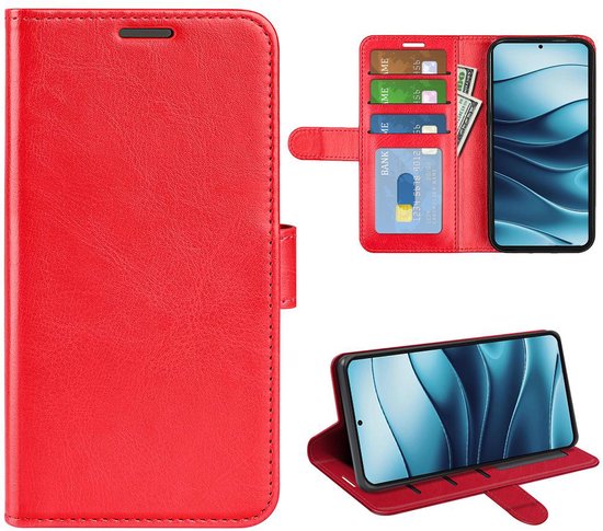Coque Xiaomi Redmi Note 14 Pro 5G - Étui portefeuille MobyDefend (fermeture arrière) - Rouge - Étui pour téléphone portable - Étui pour téléphone compatible avec : Xiaomi Redmi Note 14 Pro 5G