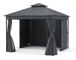 Pavillon double Blumfeldt Mondo 3 x 3 - Double toit et moustiquaire, structure métallique résistante aux intempéries, Rideaux d'intimité, tonnelle de jardin, montage facile, gris foncé