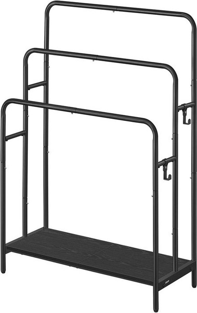 Homesy handdoekenrek 2 haken Plank - Staand Handdoekhouder - badkamer Handdoekstang hout en metaal - zwart