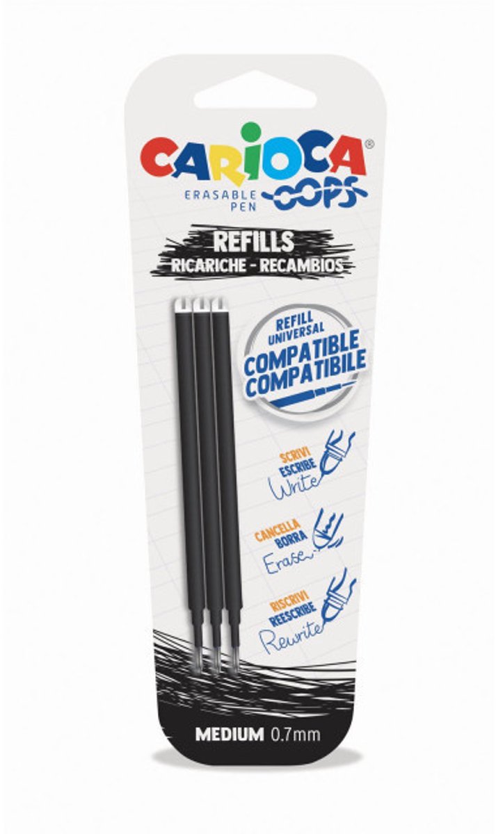 Carioca Oops navulling, medium, zwart, blister van 3 stuks