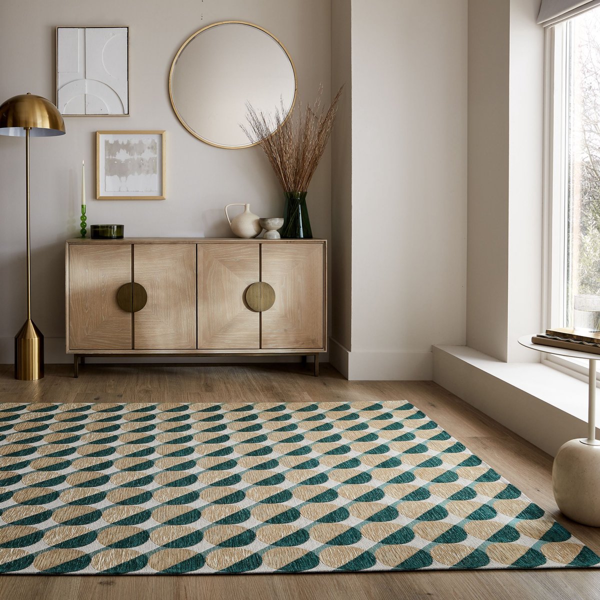 Flycarpets Laagpolig Carlos Geometrisch Vloerkleed - Groen 150x220 cm