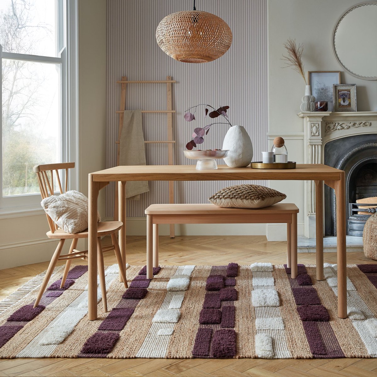 flycarpets Laagpolig Medina Blocks Jute Vloerkleed Naturel / Paars 160x230 cm