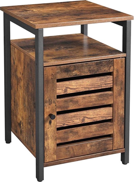 Nachtkastje - bijzettafel met deur en planken - 40x40x60 - bruin
