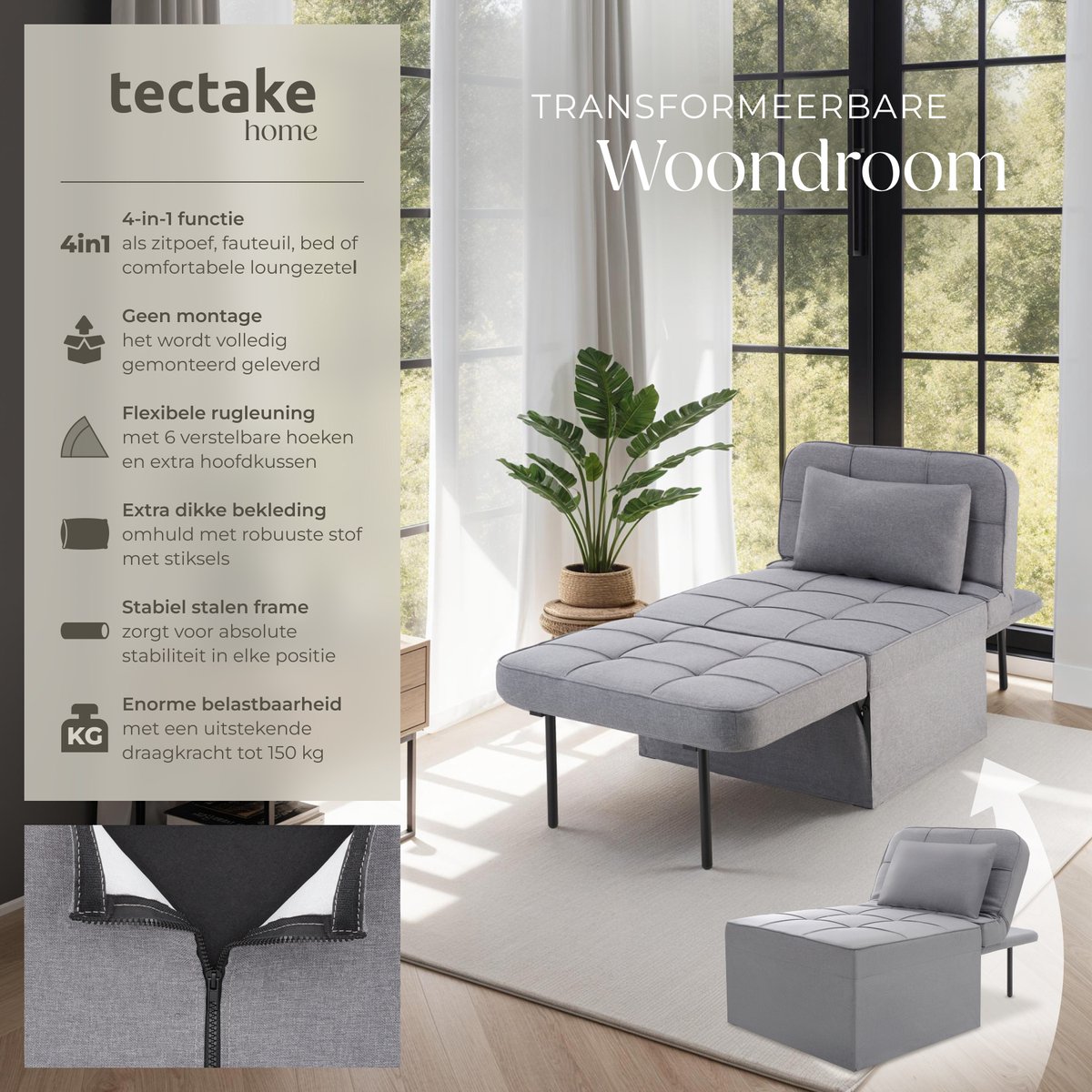 tectake tectake Ponto 4-in-1 Slaapbank - afbeelding 4