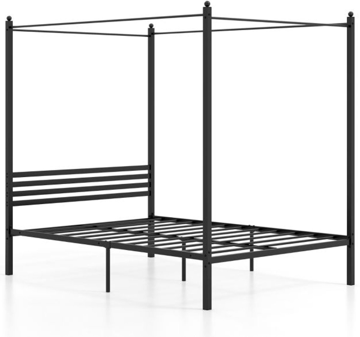 FURNIBELLA-Metalen Hemelbed 140x200 cm – Stijlvol Tweepersoonsbed met Lattenbodem (Zwart)