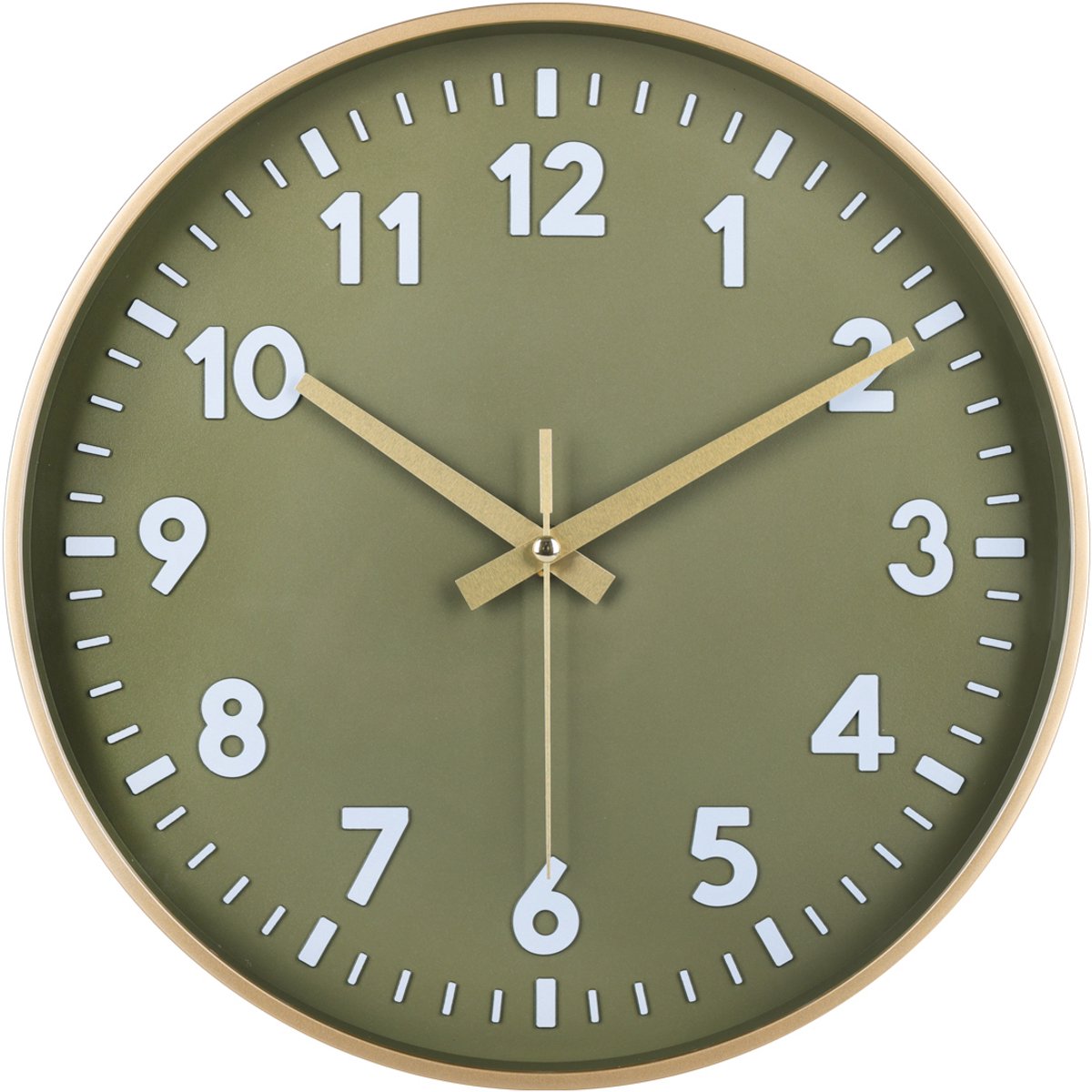 IvoQ Moderne 3D Wandklok 30 cm – Groen & Goud – Stil Uurwerk – Stijlvol & Tijdloos