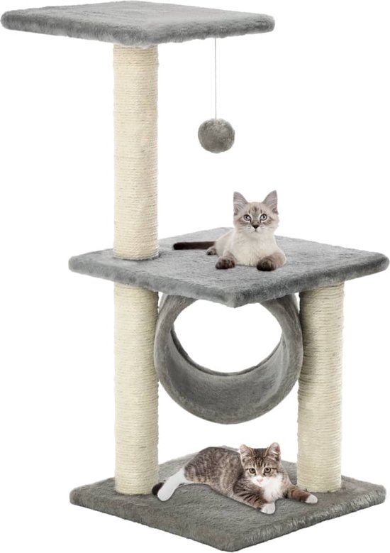 PawHut kattenboom, met huisje en platform, speelbal, sisal, 44,5 x 44,5 x 73,5 cm, groen