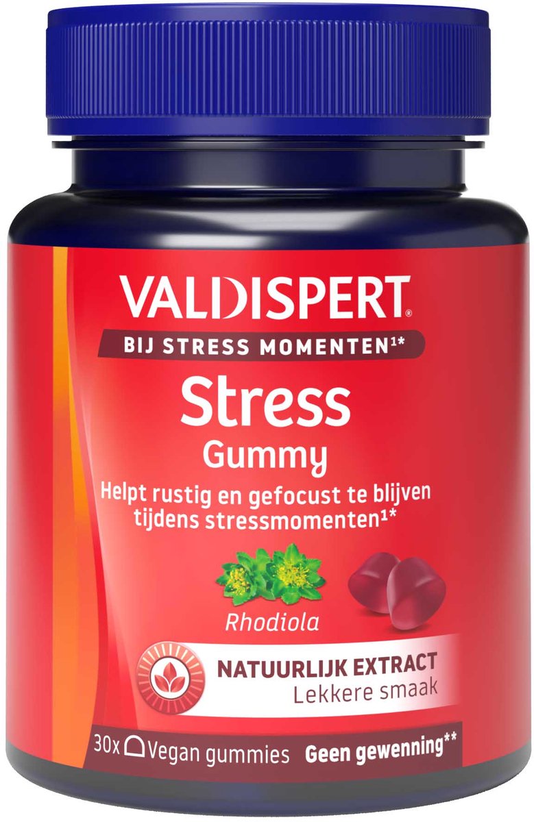 Goedkoopste Valdispert Stress Gummy - Rhodiola helpt je rustig en gefocust te blijven bij stressmomenten - Vitamine B11 voor concentratie - Geen gewenning - 30 vegan gummies