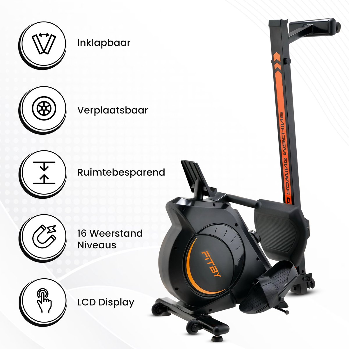 Afbeelding 2 van Fitby Roeitrainer - Roeimachine inklapbaar – Roeitrainer met verstelbare weerstand - Fitness roeitrainer - 16 Weerstandniveaus - LCD monitor - Weergave in KM - Zwart