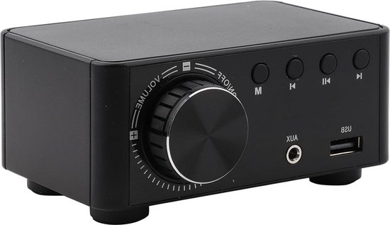 Stereo Audio 2-kanaals Versterker Ontvanger Bluetooth 5.0 Mini Hi-Fi Klasse met Bas- en Treble-regeling voor Home-luidsprekers - 50 W x 2 (Zwart) .