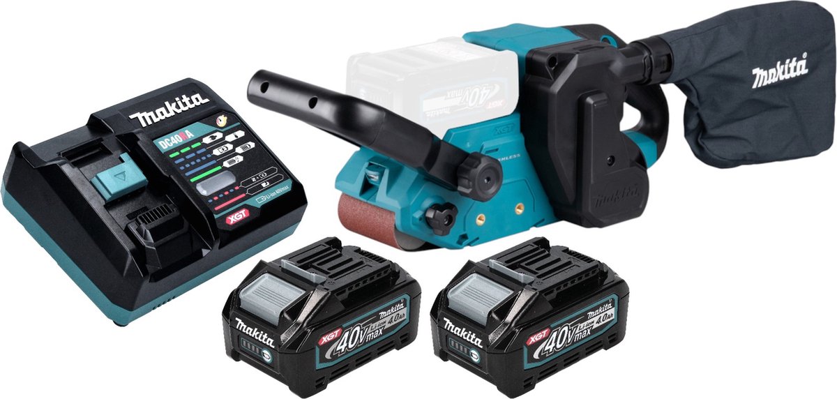 Makita BS 001 GM201 Snoerloze bandschuurmachine 40 V max. 76 x 533 mm Borstelloos + 2x accu 4.0 Ah + lader