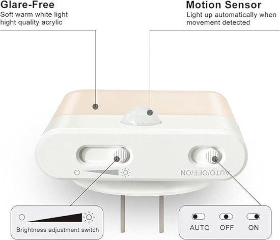 Equivera Stekkerlamp met Bewegingssensor - Stekkerlamp met Bewegingssensor - Stopcontact Lamp - Stopcontact Lamp met Bewegingsmelder - Binnen Lamp - Woonkamer Lamp - Stekker Nachtlamp - Nachtlampje met Bewegingssensor - Lichtsensor Lamp van Equivera — afbeelding 5