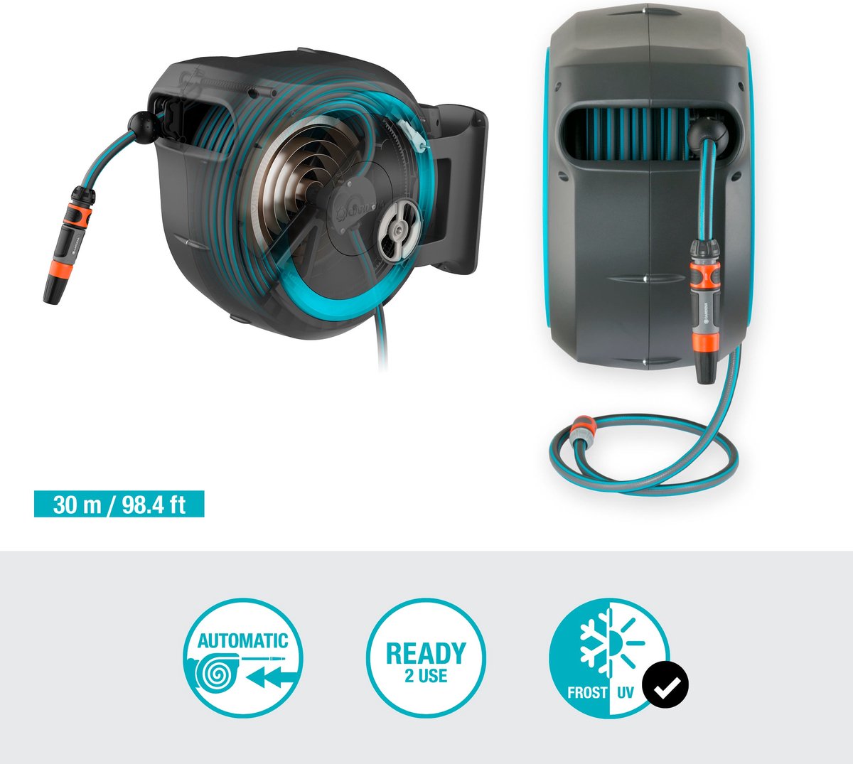 Gardena Wandslangenbox RollUp L (turkoois) 30 m - Ø 11 mm