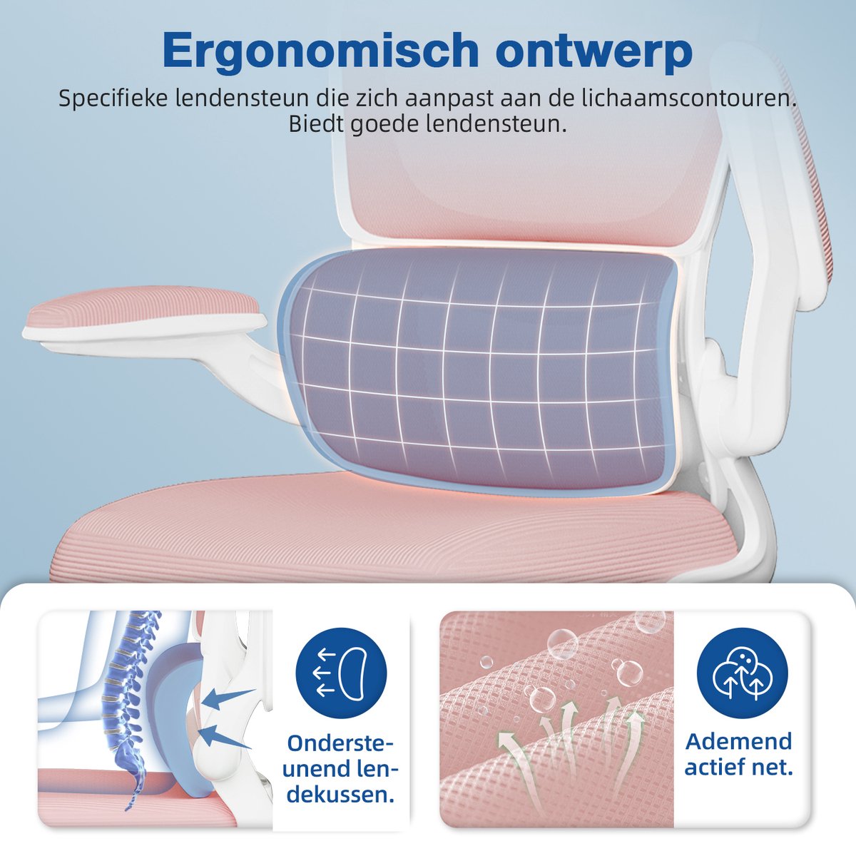 Elekiatech Ergonomische Bureaustoel - Roze thumbnail 2
