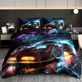 Housse de couette simple 140 x 200 - Voiture - Course - Course - Course - Belle qualité - Garçons