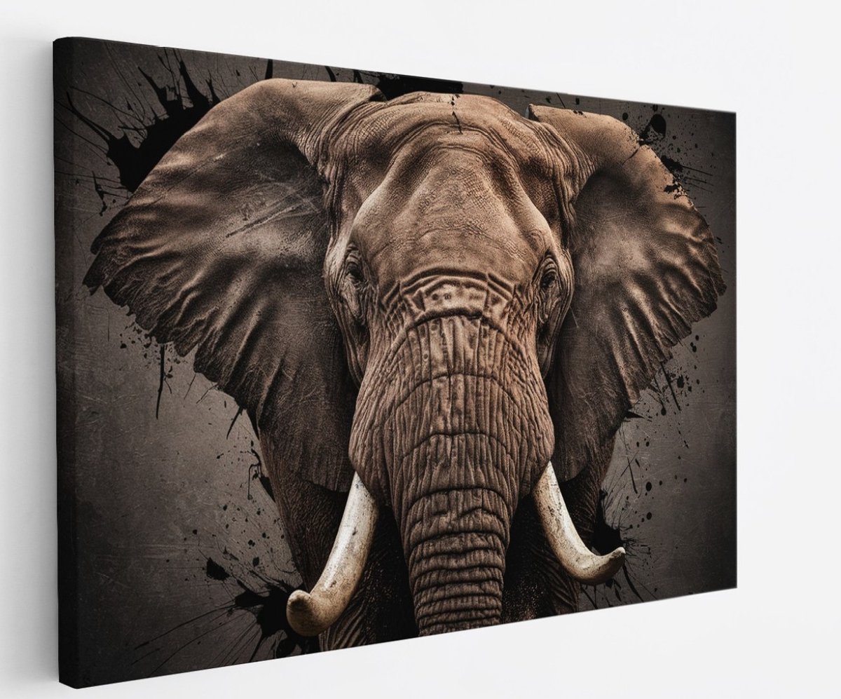 Saammp Canvas Schilderij - Olifant - Portret - Dieren - 120x80 - Foto op canvas - Wanddecoratie - muurdecoratie Woonkamer - Slaapkamer decoratie - Canvas Print Multicolor