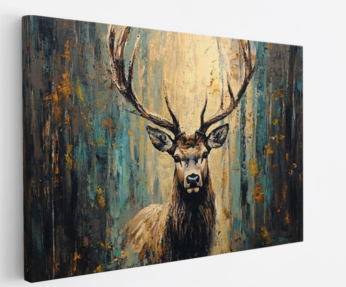 Saammp Canvas Schilderij - Abstract hert - Oliefverf - Natuur - Dieren - 100x75 - Foto op canvas - Wanddecoratie - Muurdecoratie Woonkamer - Slaapkamer decoratie - Canvas Print