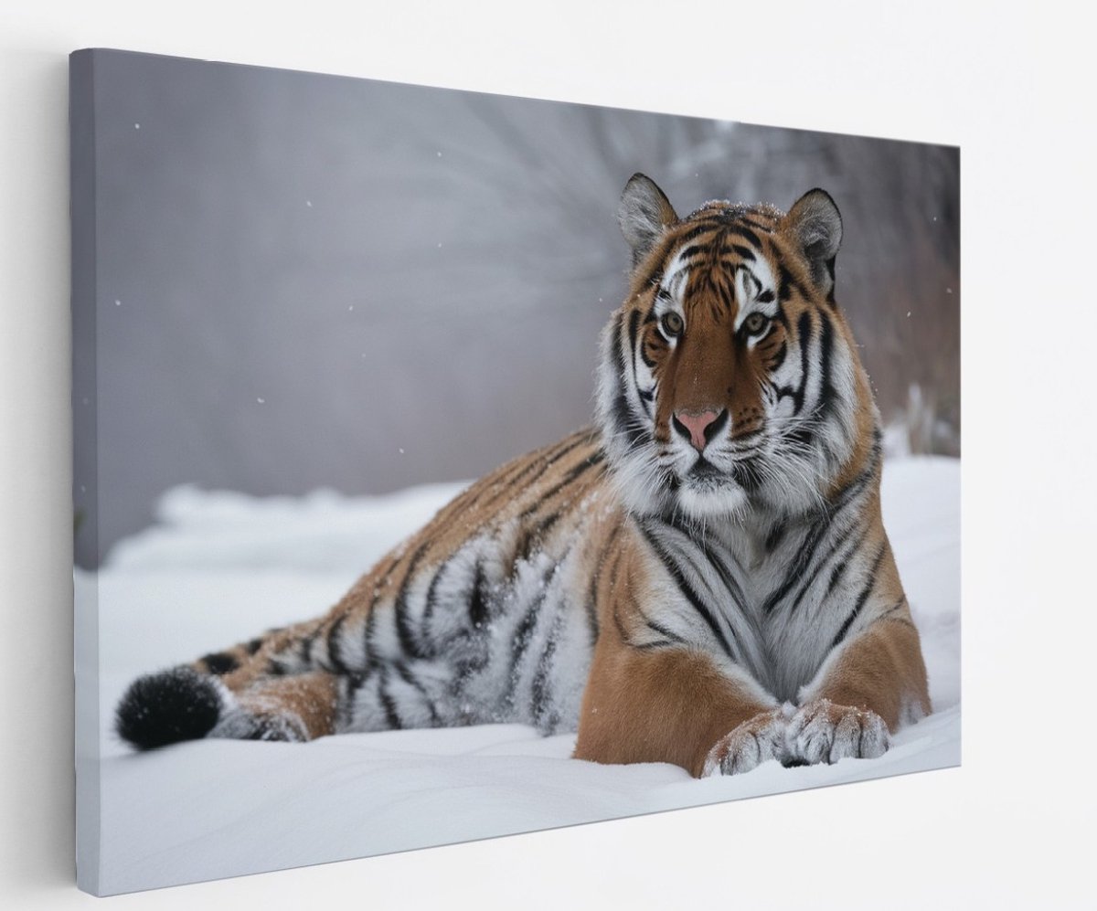 Saammp Canvas Schilderij - Tijger in de sneeuw - Natuur - Dieren - 70x50 - Foto op canvas - Wanddecoratie - muurdecoratie Woonkamer - Slaapkamer decoratie - Canvas Print Multicolor