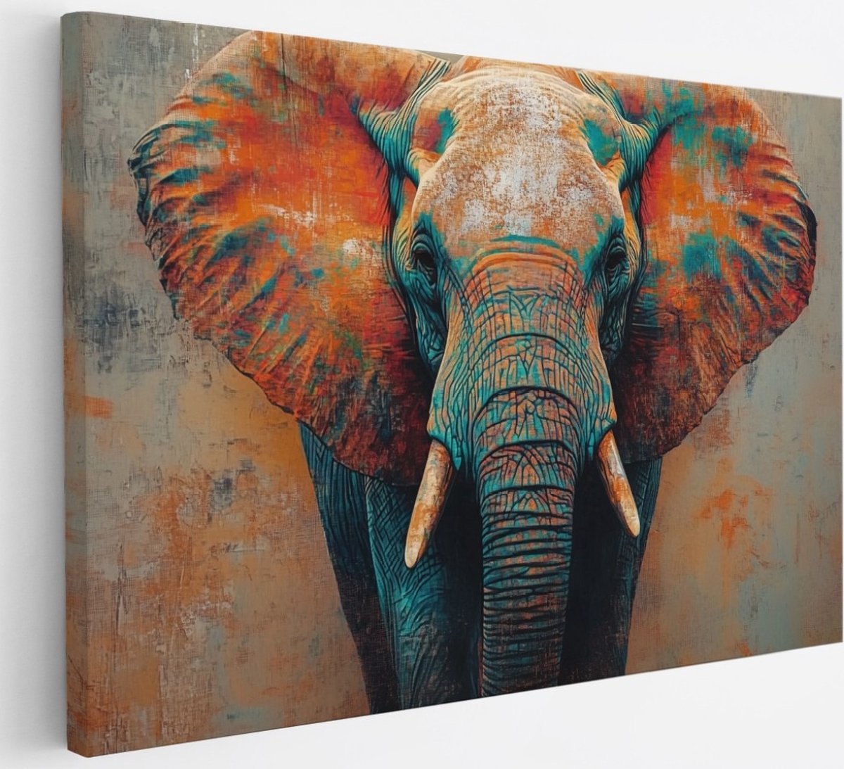 Saammp Canvas Schilderij - Abstract - Olifant - Dieren - 30x20 - Foto op canvas - Wanddecoratie - muurdecoratie Woonkamer - Slaapkamer decoratie - Canvas Print Multicolor
