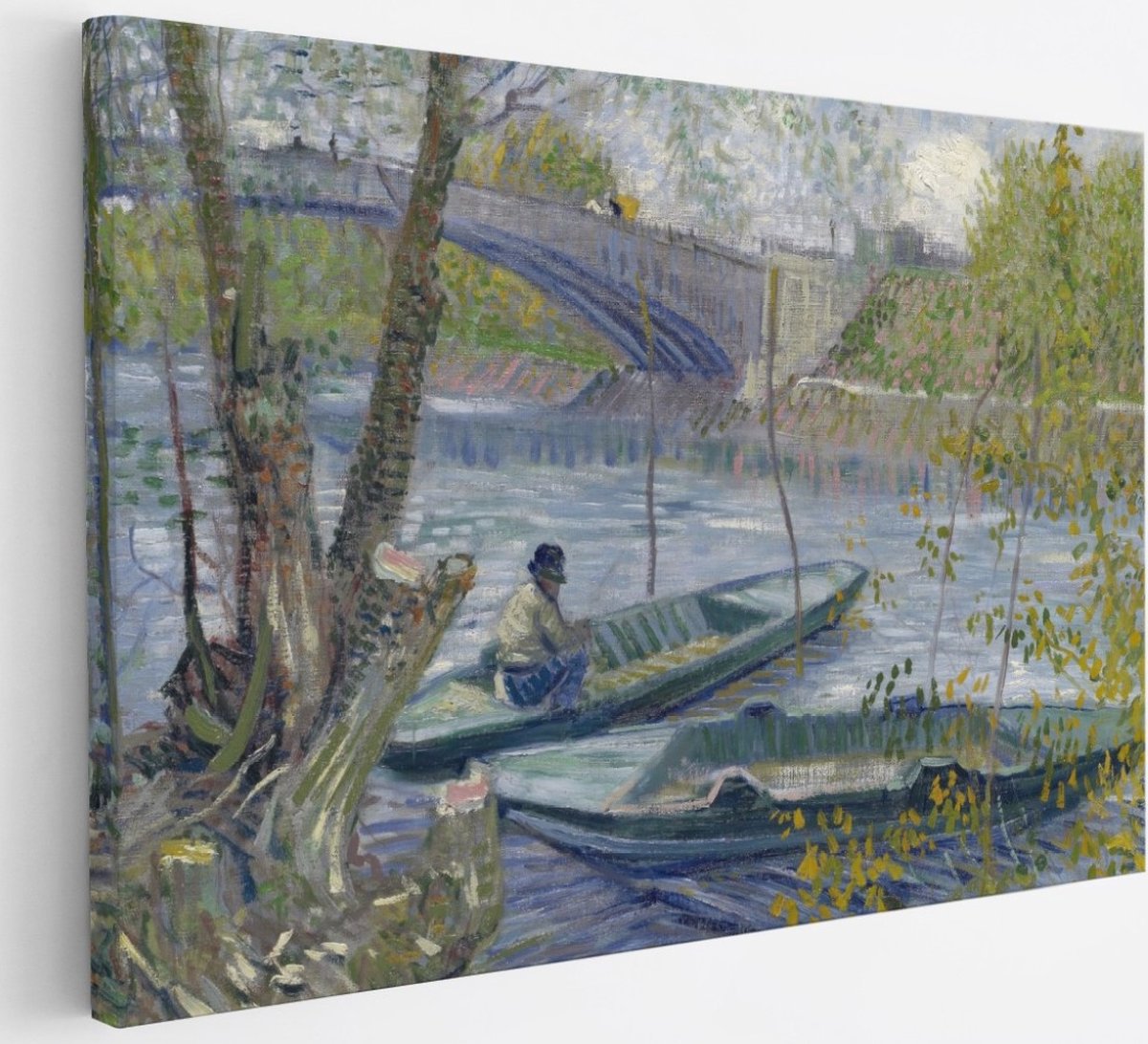 Saammp Canvas Schilderij - Vissen in de lente, de Pont de Clichy - Van Gogh - Oude Meesters - 30x20 - Foto op canvas - Wanddecoratie - muurdecoratie Woonkamer - Slaapkamer decoratie - Canvas Print Multicolor