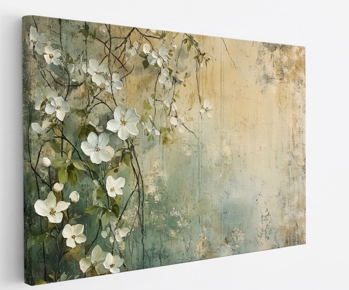 Saammp Canvas Schilderij - Vintage - Natuur - Bloemen - 90x60 - Foto op canvas - Wanddecoratie - Muurdecoratie Woonkamer - Kantoor Decoratie Multicolor