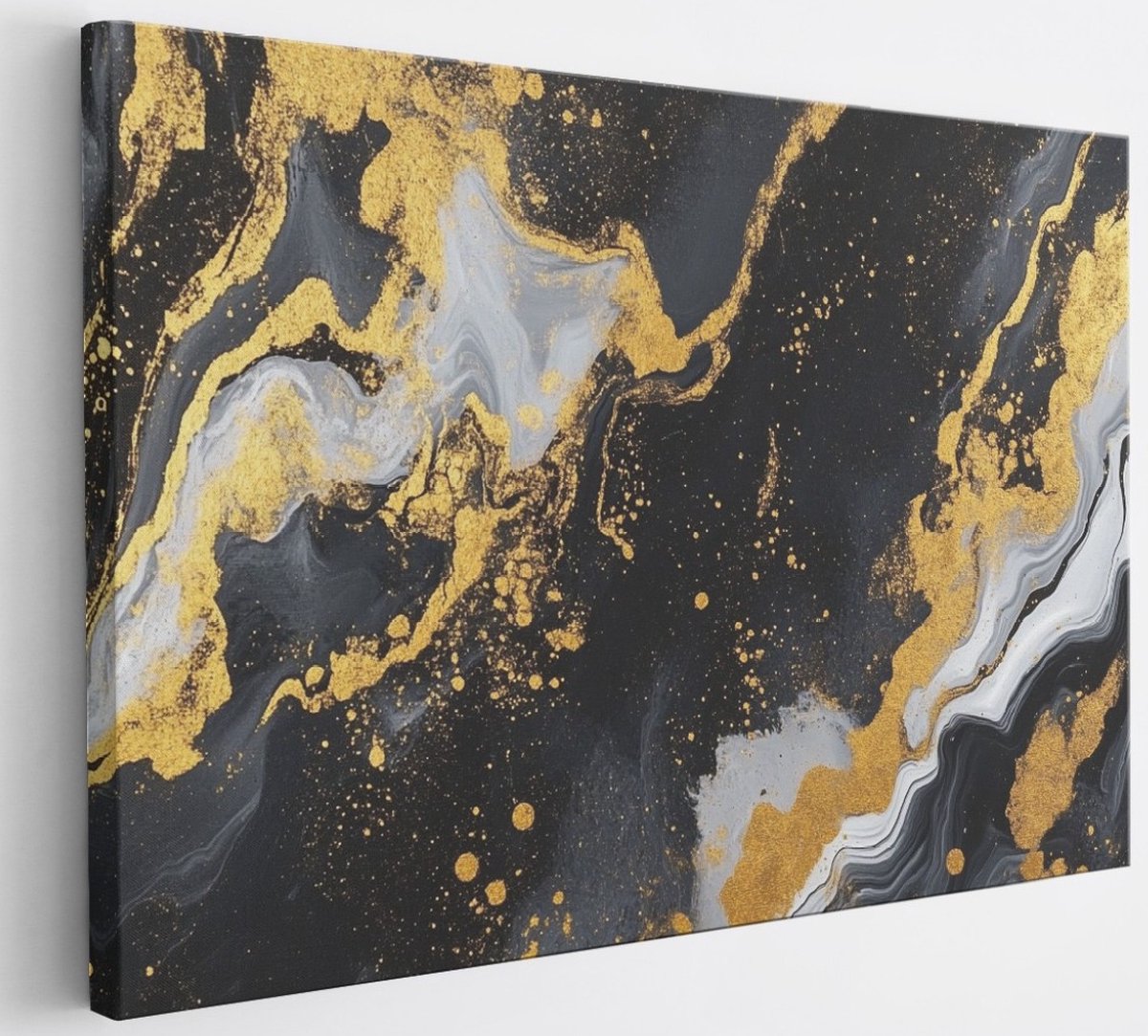 Saammp Canvas Schilderij - Vloeibaar - Zwart - Abstract kunstwerk - 30x20 - Foto op canvas - Wanddecoratie - Muurdecoratie Woonkamer - Slaapkamer decoratie - Canvas Print Multicolor