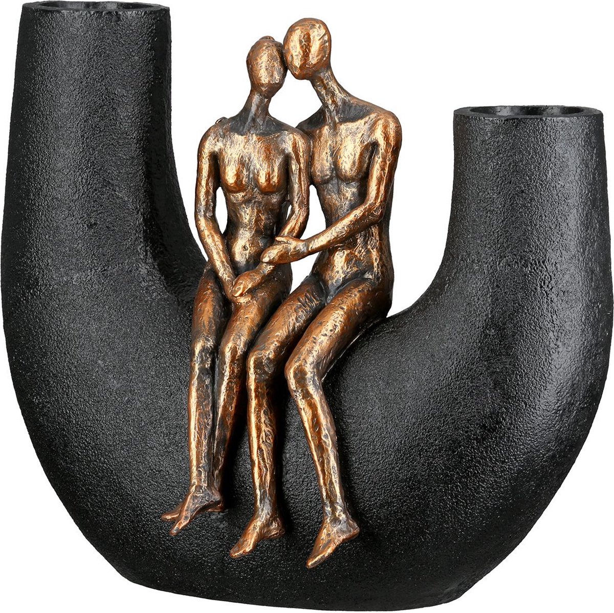 Rawa Geschenken Elegante Zwarte Vaas met Sculptuur - Jij en Ik Dubbele opening 13x23x21 cm polyresin Zwart brons