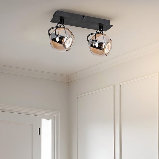Foto: Lumenxl moderne plafondlamp jari amber glas 2 lichts zwart
