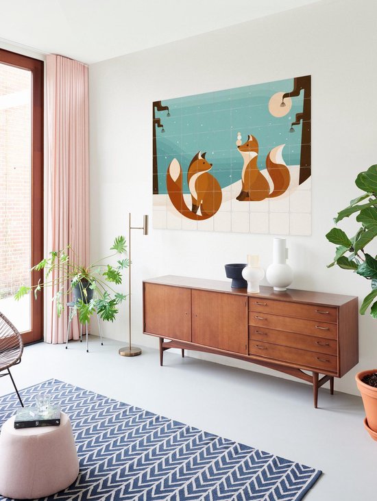 IXXI Vosjes, Elke Uijtewaal - 100 x 80 cm - Outil d'accrochage gratuit - Grande décoration murale et affiches - Illustrations, Digital Art, Ludique, Coloré