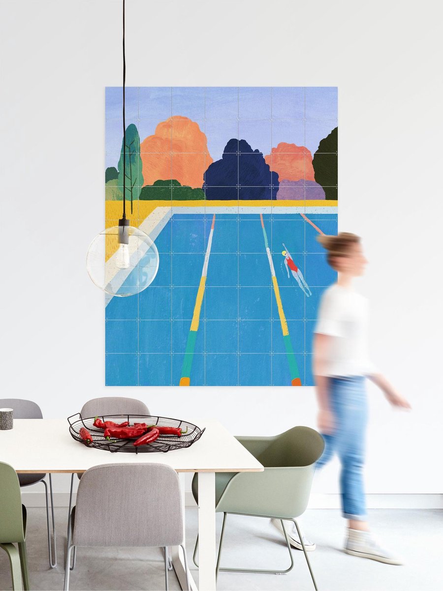 IXXI Summer at the Pool, Henry Rivers - 80 x 100 cm - Gratis ophangtool - Grote wanddecoratie en posters - Speels, Kleurrijk, Illustraties, Grafisch