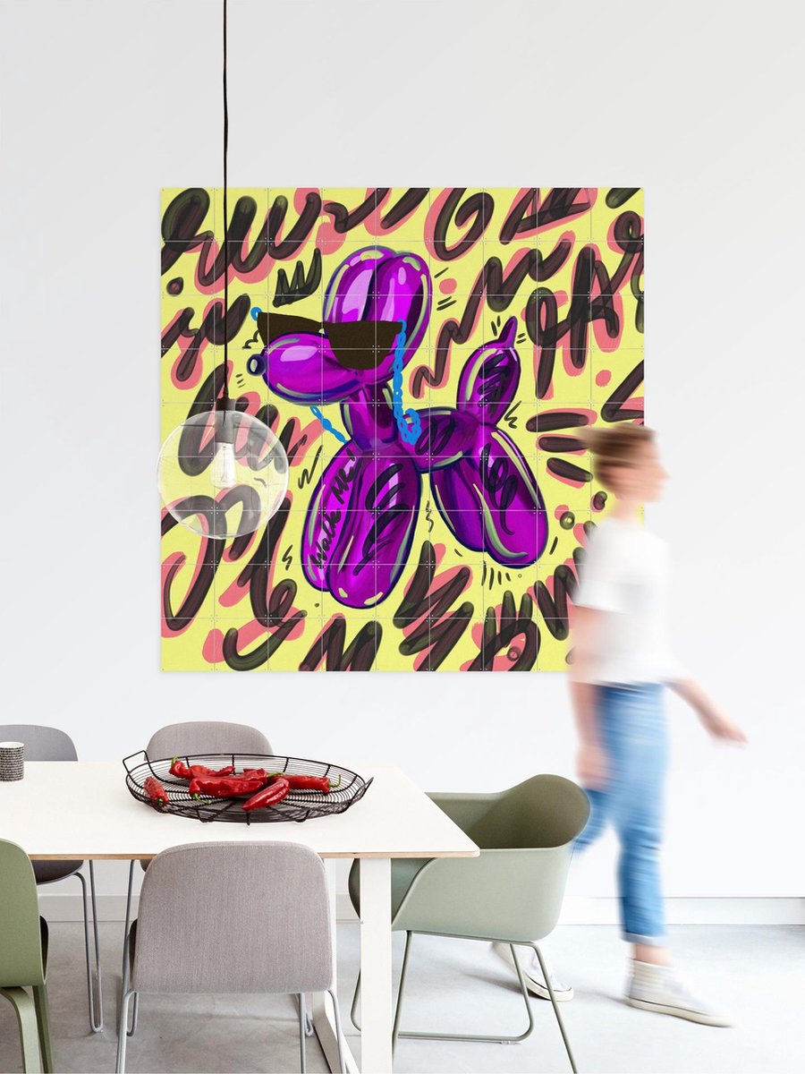 IXXI Balloon Dog - Yellow, Pop-art by Tadej - 120 x 120 cm - Gratis ophangtool - Grote wanddecoratie en posters - Fantasierijk, Pop art, Speels