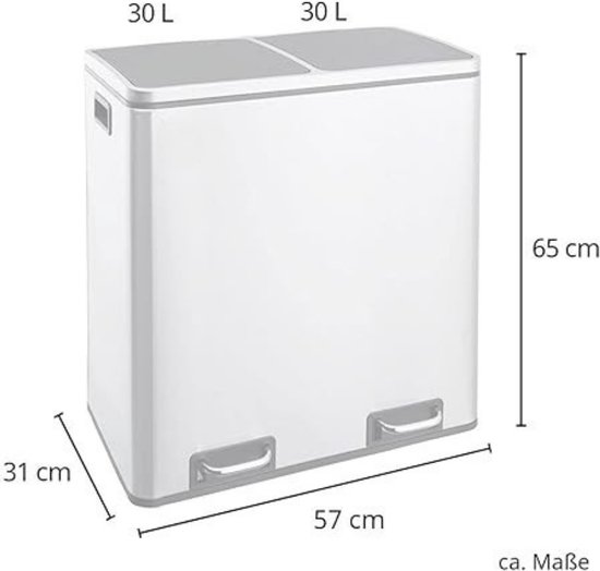 SVITA TM2X30 Zilveren Pedaalemmer 60 Liter Afvalemmer Vuilnisemmer Ontwerp Afvalscheiding Prullenmand Keuken Orde Scheidingssysteem 682970979