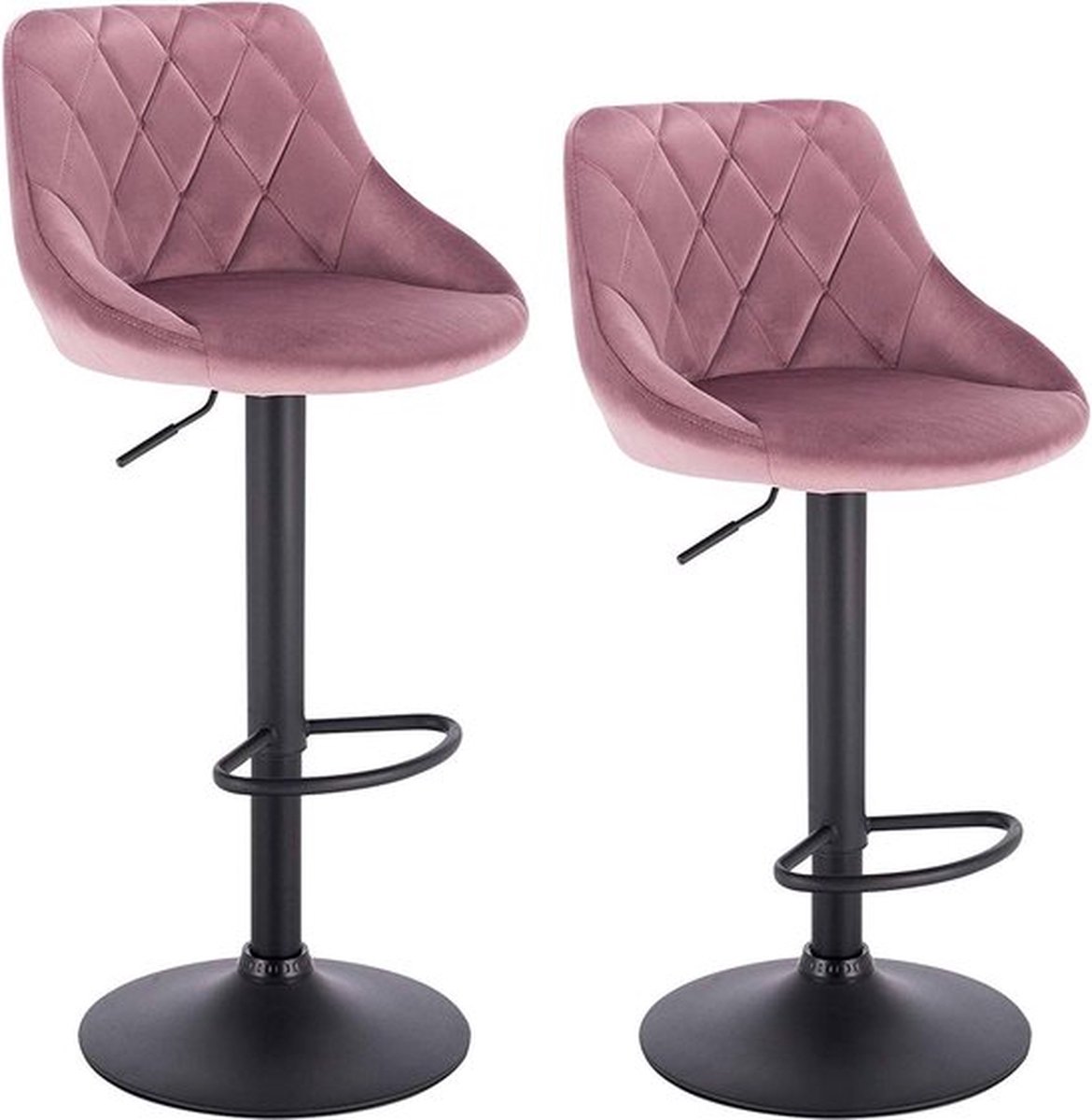 Bolt Edge Designer Barkruk - Velvet Roze - Met Rugleuning - Ergonomisch - Zithoogte 60-82cm - Set van 2