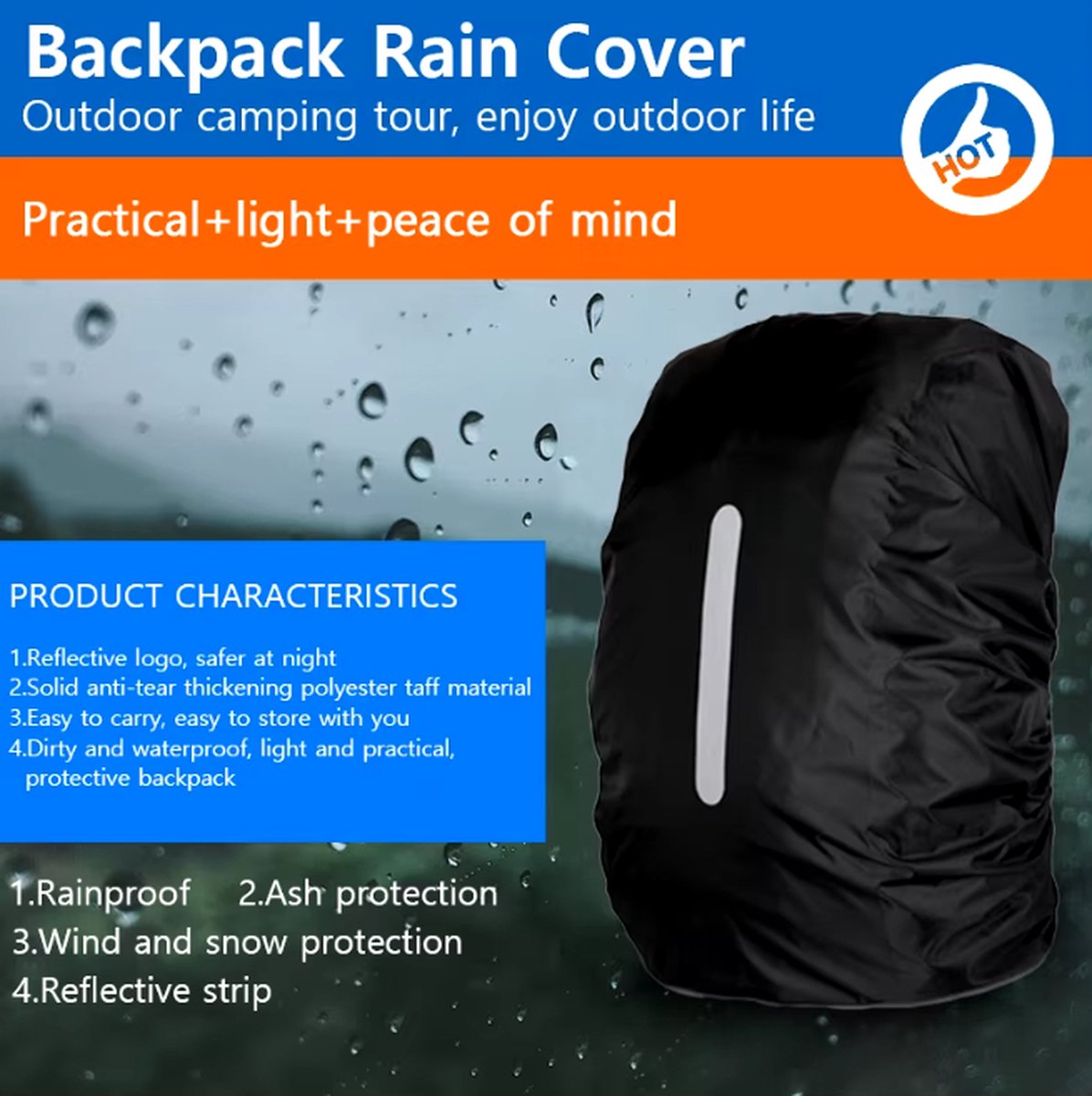 Waterdichte Rugzakhoes - Reflecterend en Lichtgewicht - Ideaal voor Buitenactiviteiten- Maat 70 L- Zwart