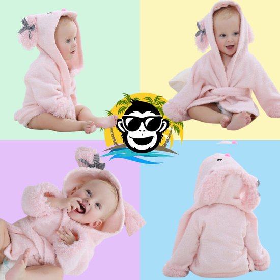 BoefieBoef Schaap Kinder Badjas Baby & Peuter 0-2 Jaar (0-85 cm) - Zacht Katoen Badstof met Dieren Capuchon - Absorberende Ochtendjas Handdoek voor Jongen & Meisje - Zwemles, Carnaval, Verjaardag & Kraamcadeau - Perfect na Bad & Zwemmen - Roze Dier van Merkloos — afbeelding 5