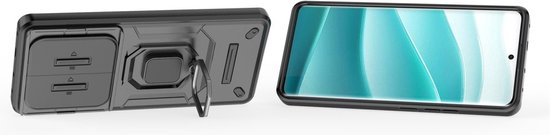 Coverup Case - Convient pour Xiaomi Redmi Note 14 Pro 5G / Poco X7 - Coverup Ring Kickstand Back Cover avec Camera Shield - Zwart