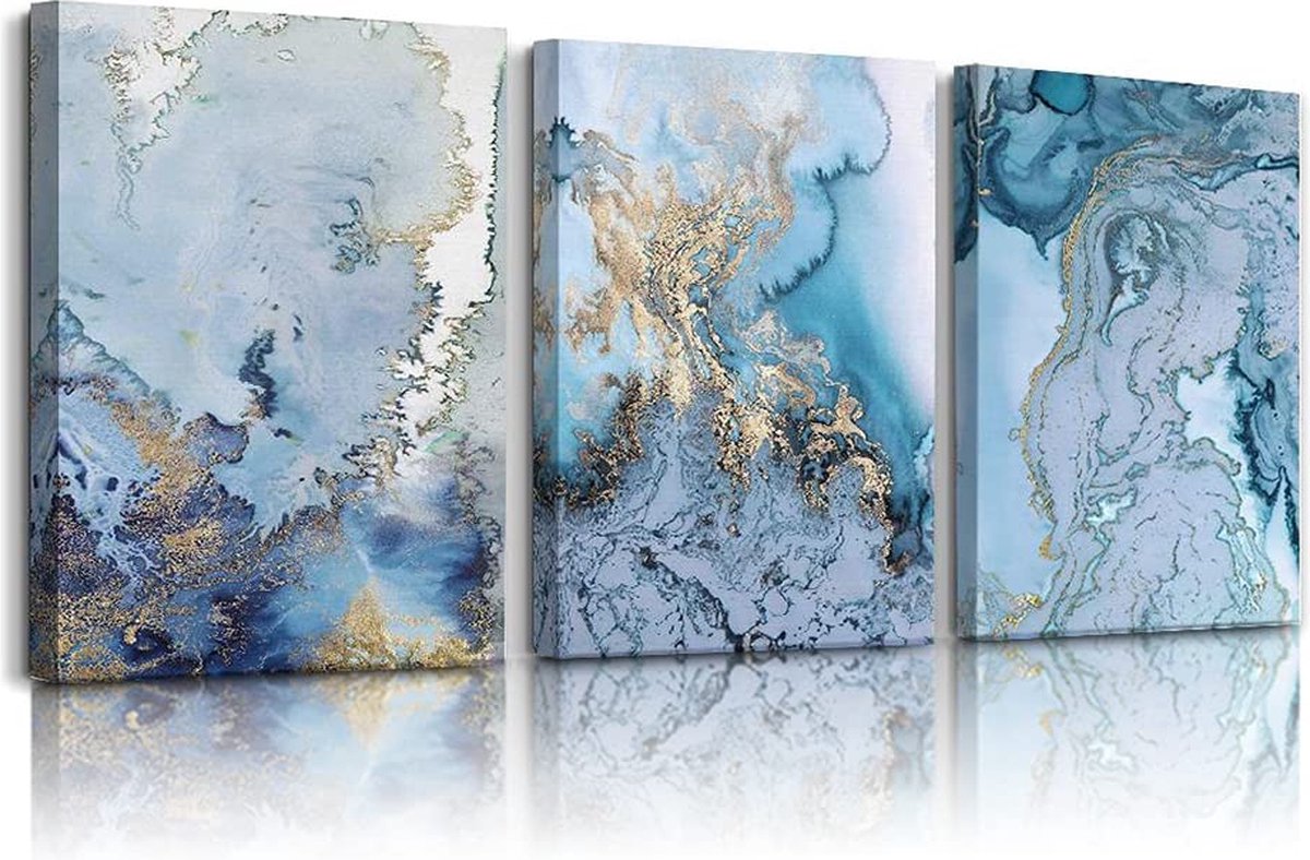 La'Moussawi ® Abstracte Canvas Fotokunst voor Moderne Interieurdecoratie in Blauw en Wit