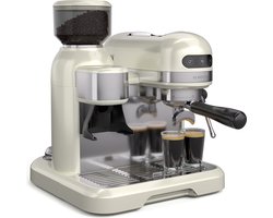 Klarstein Koffiemachine Bella Café Espressomachine met molen – 19 bar, 1550 W, 1,4 liter, geïntegreerde conische molen, melkschuimer, 2 kopjes, thermoblok, crème, roestvrij staal - voor Keuken - LED - Coffee Machine - Koffieautomaat
