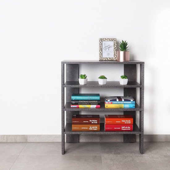 RICOO WM040-EW Schoenenrek, smal en hoog, 88 x 60 x 32 cm, staand rek, geperst hout, bruin eiken, schoenenstandaard met 4 niveaus, open schoenenkast, schoenenrek, schoenenrek klein, schoenenrekken