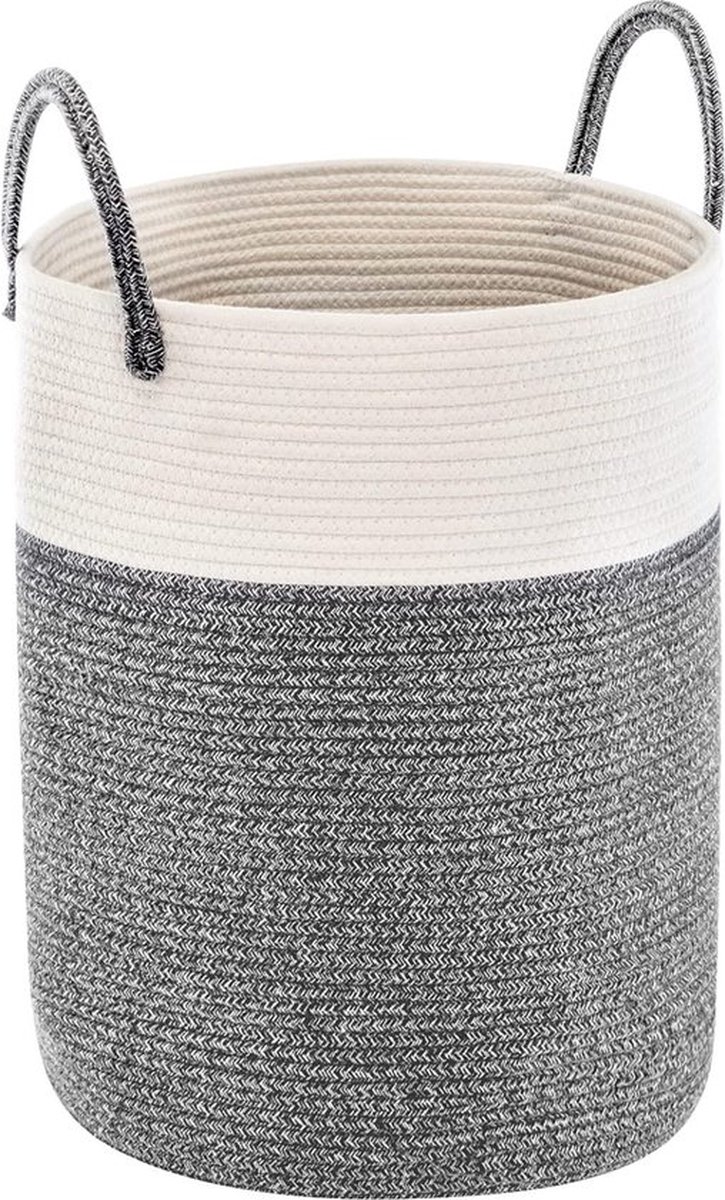 Mand van katoenen touw, grote geweven opbergmand, opbergmand voor speelgoed, decoratie, kinderkamer, wasmand met handvat, 58 l, Y donkergrijs