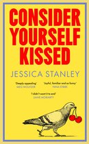 Livre "Consider Yourself Kissed" par Jessica Stanley, avec un pigeon portant des cerises dans son bec sur fond jaune.
