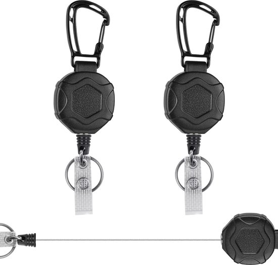 Kuuqa Heavy Duty Intrekbare Sleutelhanger Badge Reel met 65cm Staaldraad, Zwart