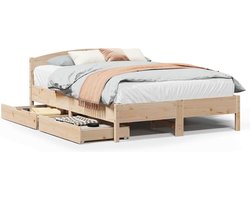 vidaXL - Bedframe - met - lades - massief - grenenhout - 160x200 - cm