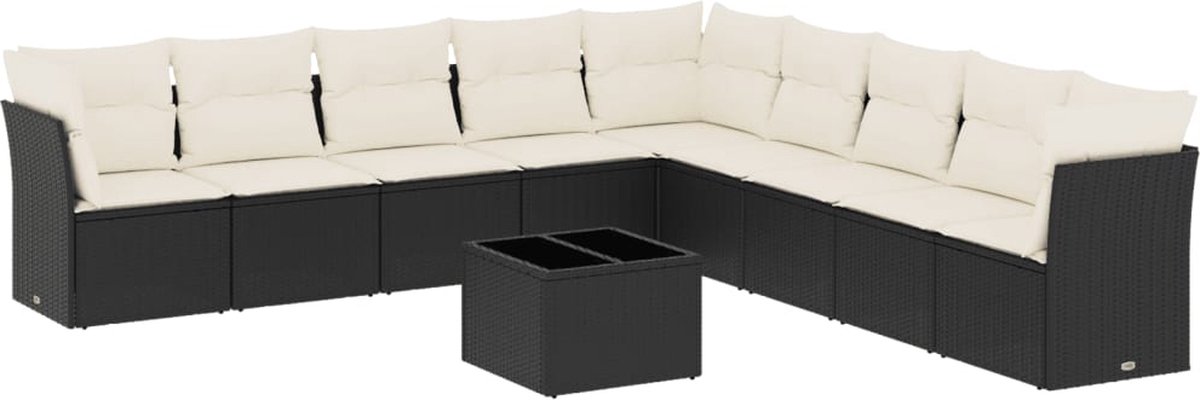 vidaXL 10-delige - Loungeset - met - kussens - poly - rattan - zwart