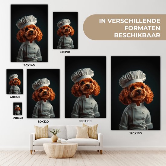 Canvas schilderij 80x120 cm - Exclusieve wanddecoratie Bruin - Kok - Hondje - Muurdecoratie woonkamer - Slaapkamer decoratie - Kamer accessoires - Schilderijen op canvas